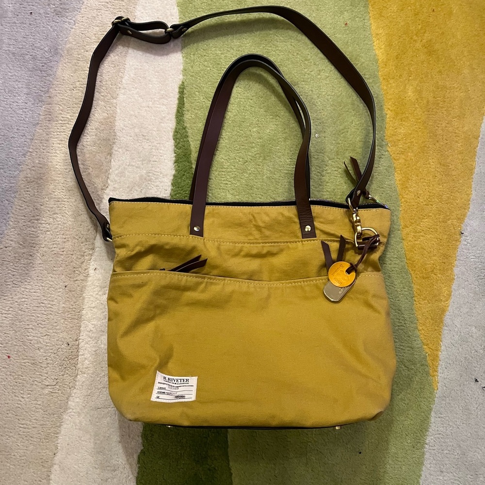 Women’s Tote Bag in Mustard Yellow with Brown Handles